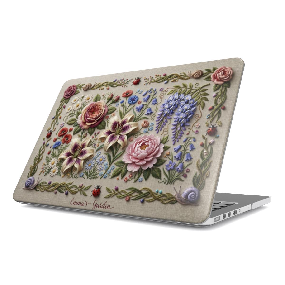 "Emma’s Garden" Personalized MacBook Case – 3D Visual Embroidery Effect