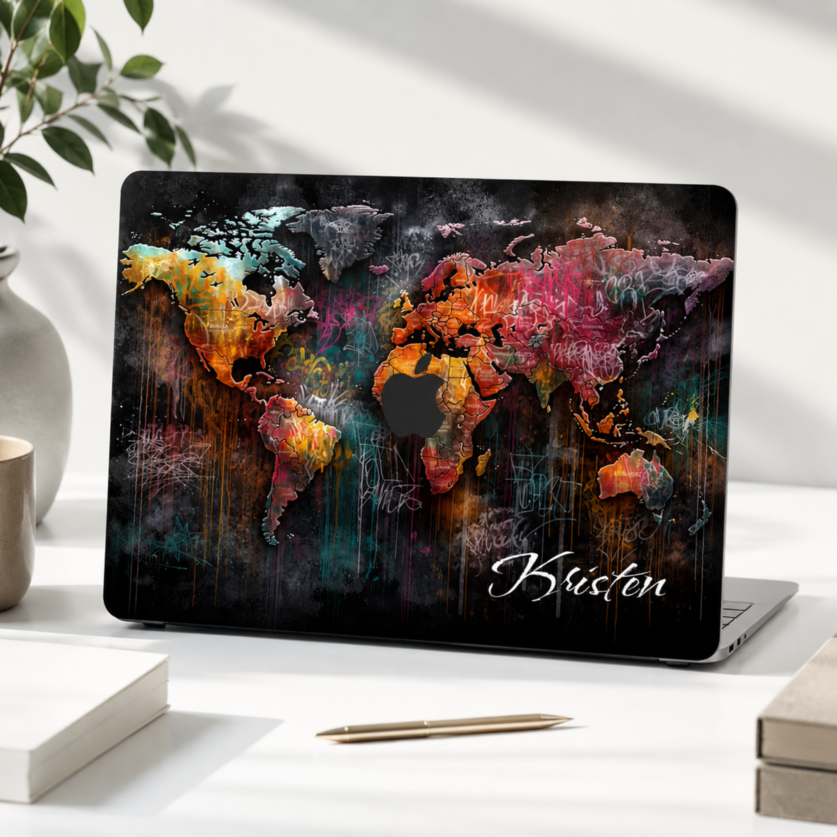 Personalized Graffiti World Map MacBook Case, Custom Name Hard Shell Cover