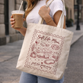 Natural canvas tote bag, an ideal Mother's Day gift featuring a burgundy "Soft Life Mom" illustration. The perfect present for her by TrioAuraDesign.