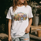 Custom Floral Rainbow MAMA T-Shirt with Kids' Names | Personalized Boho Mom Tee