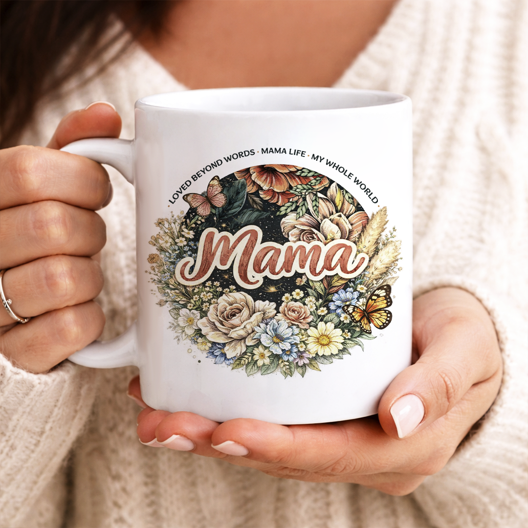 Personalized "Mama" Floral Wreath Mug with Kids Name | Custom EST. Year Botanical Coffee Cup | Cottagecore Wildflower Mother's Day Gift