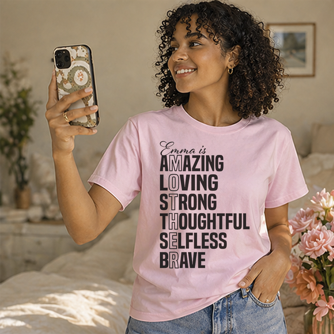 Personalized Name Shirt for Women — Custom Acrostic Tee with Positive Words | Gift for Her, Mom, Best Friend