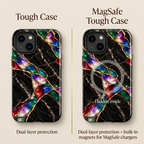 Case type comparison: Tough case with dual-layer protection versus MagSafe Tough with magnets hidden inside for MagSafe chargers.