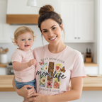 Boho Mom Life T-Shirt | Retro Leopard Floral "Chaos & Love" Mom Tee