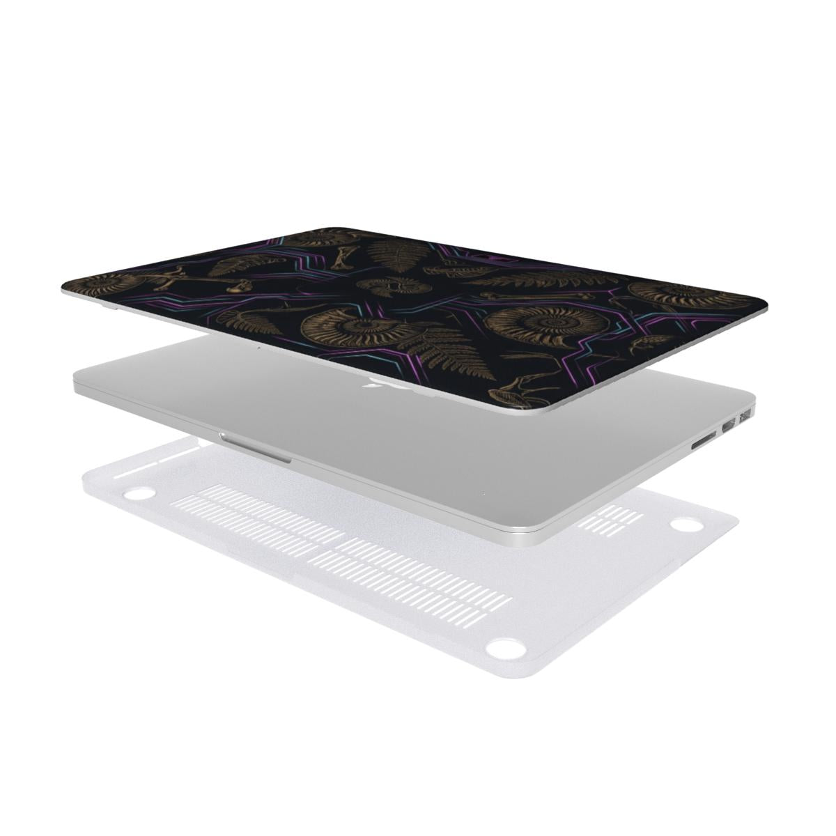 Paleo-Futuristic MacBook Case | Ancient Fossil & Neon Tech Hard Shell | Sci-Art Ammonite & Cyber-Flora Laptop Cover