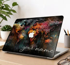 Personalized world map MacBook case with custom name on desk, graffiti street art hard shell cover