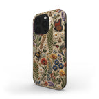 Embroidery Effect iPhone Case, Botanical Wildflower MagSafe Tough Case