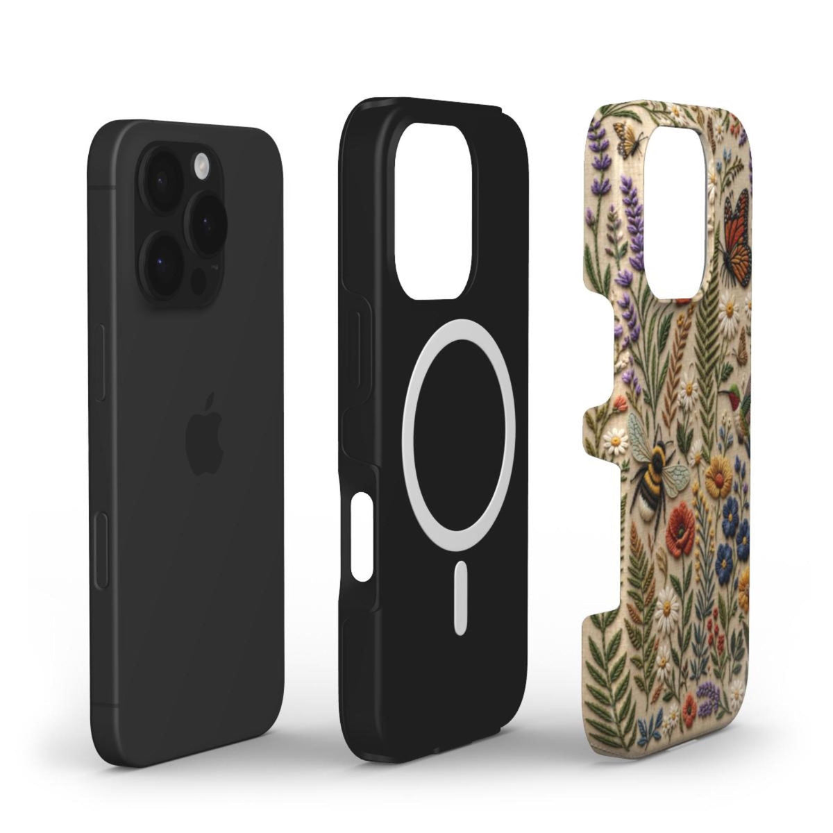 Embroidery Effect iPhone Case, Botanical Wildflower MagSafe Tough Case