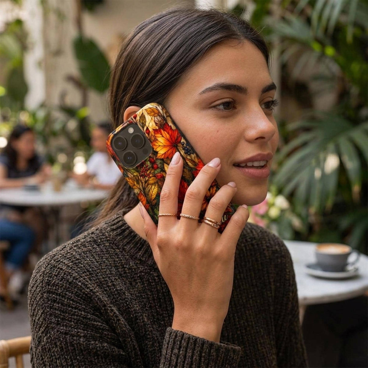 Personalized Autumn Leaves iPhone Case, Stained Glass Effect MagSafe Tough Case