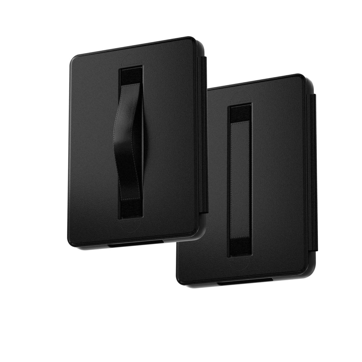Back view of black Kindle Paperwhite case with hand strap for comfortable one handed reading
