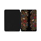 Black Wildflower Kindle case opened flat, showing the black microfiber inner lining and the floral front cover