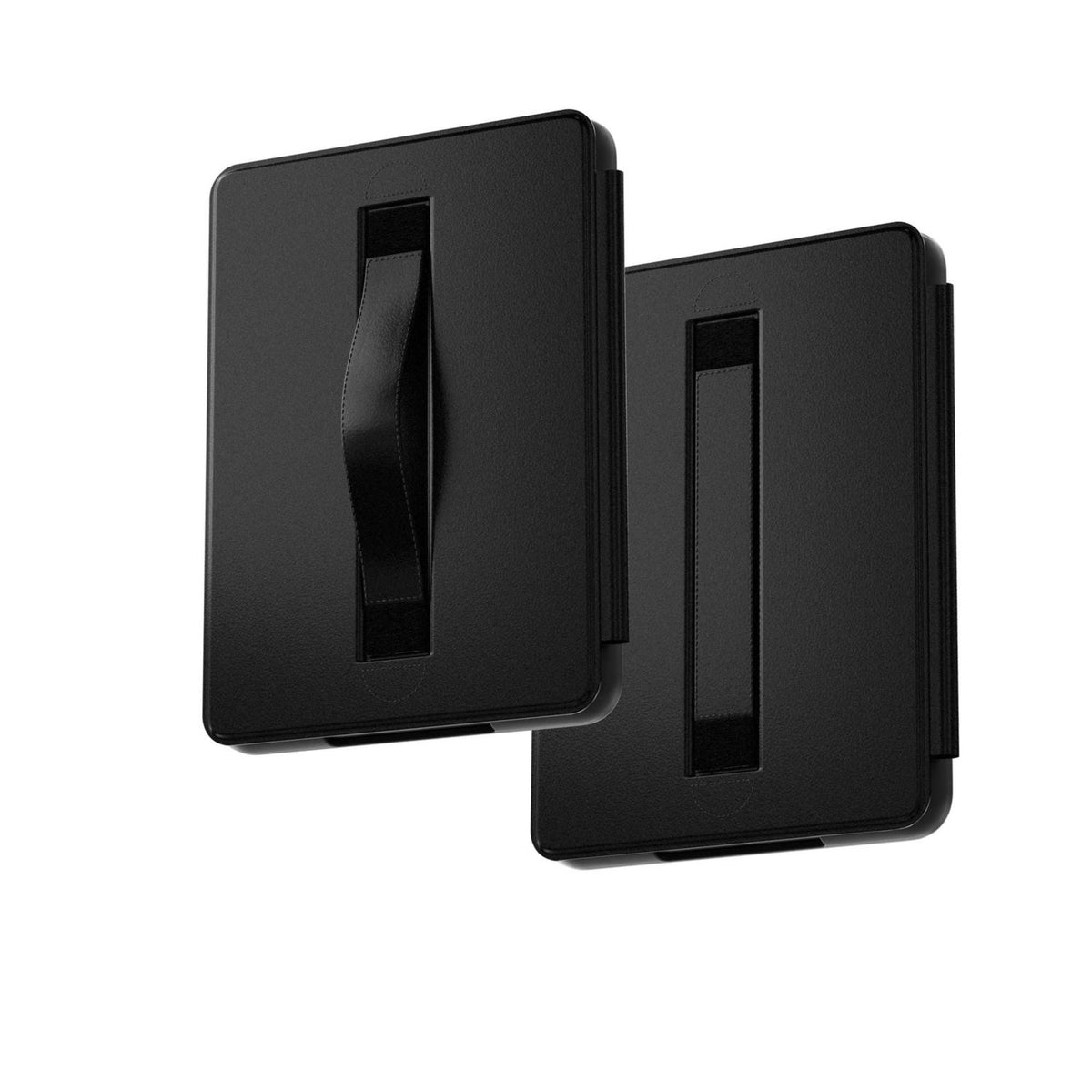 Back view of black Kindle Paperwhite case with hand strap for comfortable one handed reading