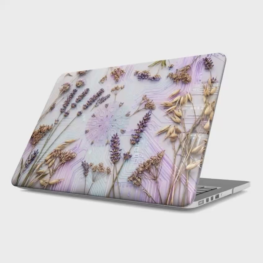 Lavender Cyber-Garden MacBook Case | Personalized Name Floral Circuit Board Hard Shell | MacBook Air & Pro